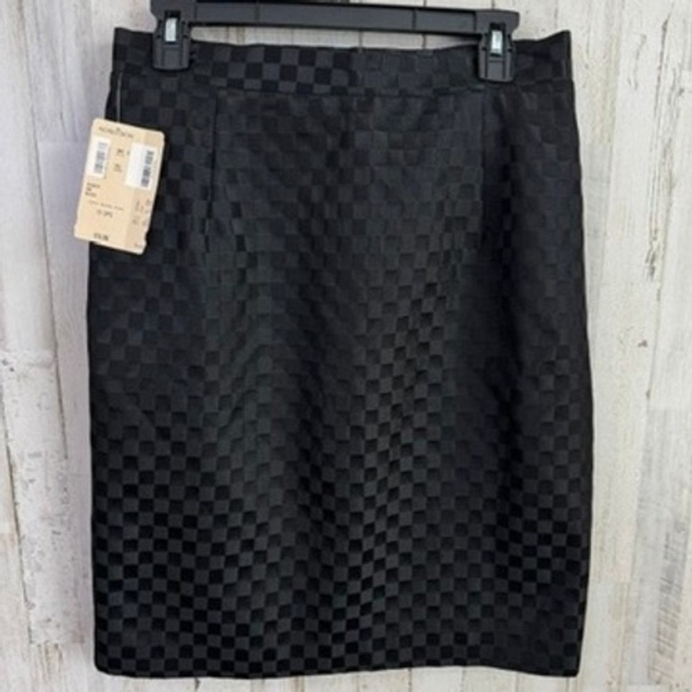 VTG 90s NWT Nordstrom Skirt Women 12 Black Checkered Midi Straight Boss Babe